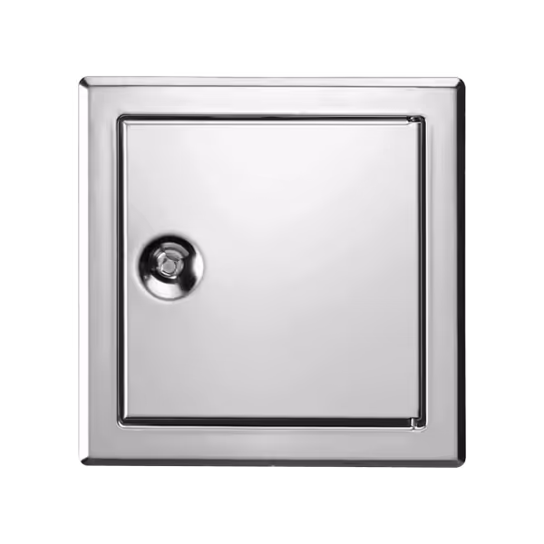 Revisionsklappe Tempo Softline aus gebürstetem Edelstahl, Öffnung Vierkantschlüssel, 150×150 bis 600×600 mm