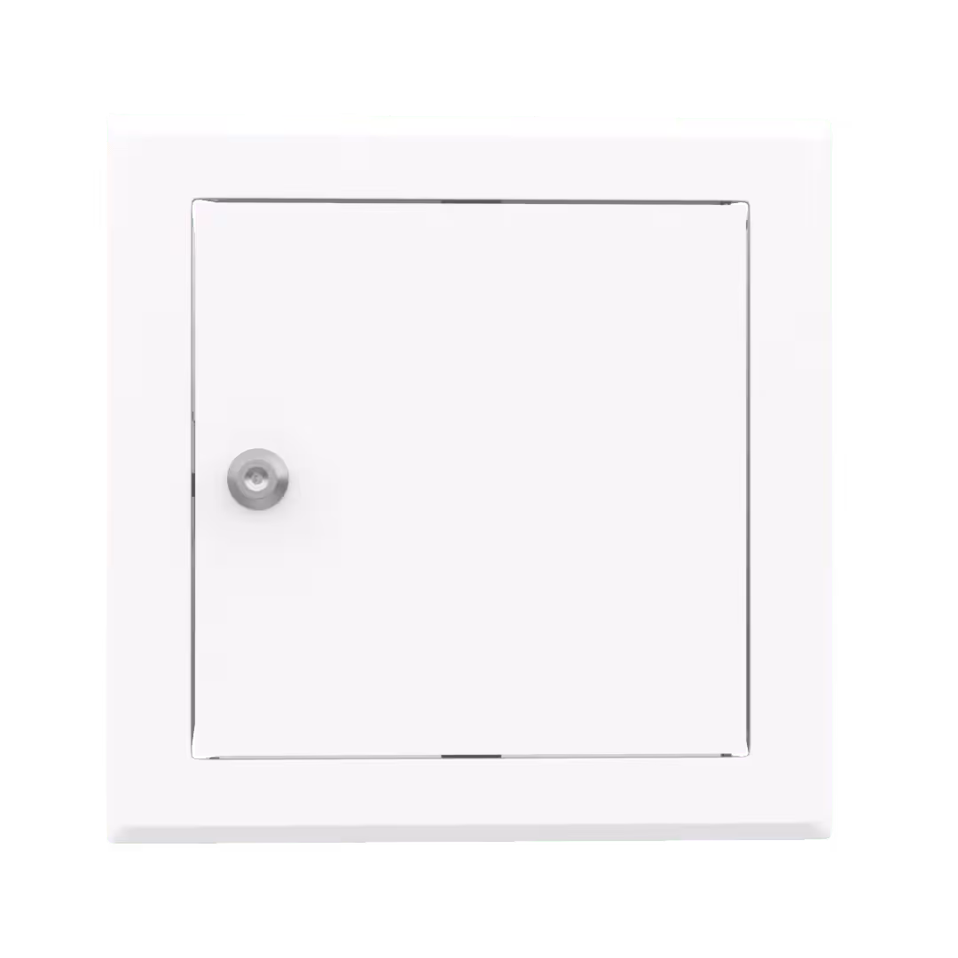trappe-de-visite-metallique-softline-ouverture-cle-cylindrique-1.png Revisionstür Tempo Softline aus Stahlblech, weiß, Öffnung Zylinderschloss, unsichtbare Montage, 150×150 bis 1200×1200 mm
